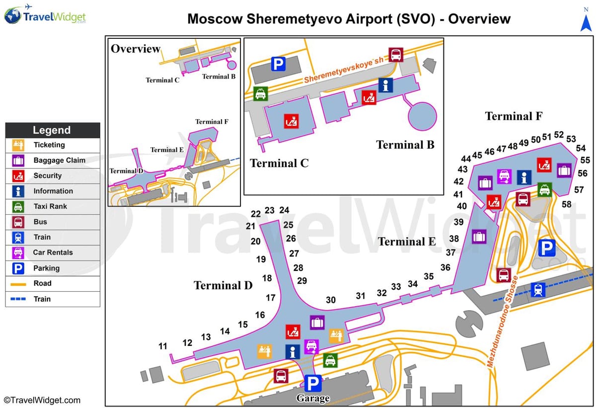 Mapa Szeremietiewo terminali