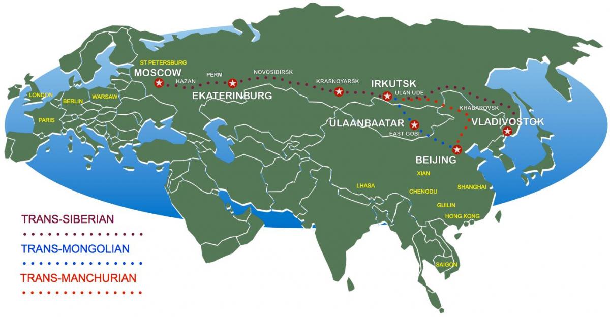 mapa Moskwy do Władywostoku pociąg trasę