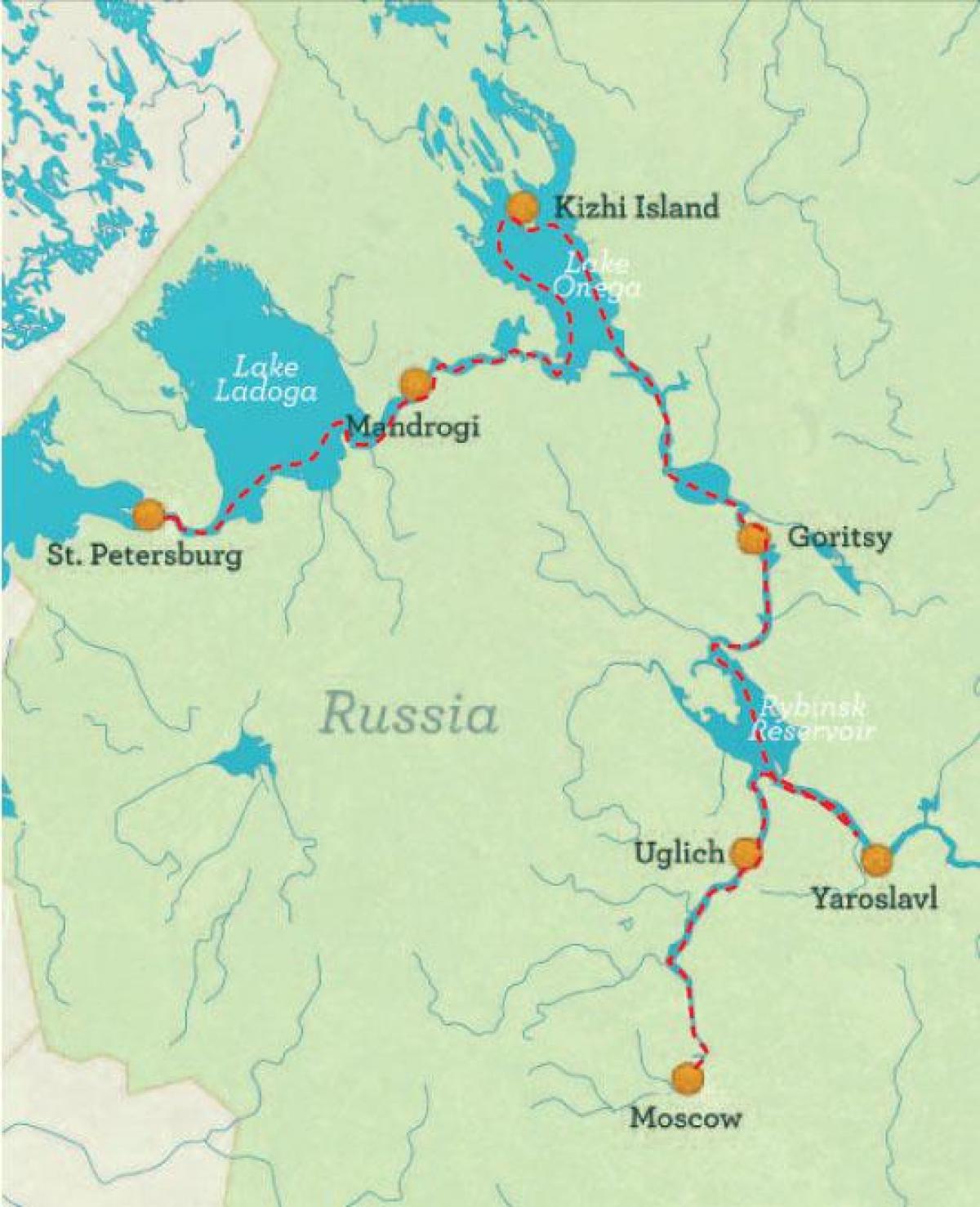 mapa Petersburga do Moskwy rejs